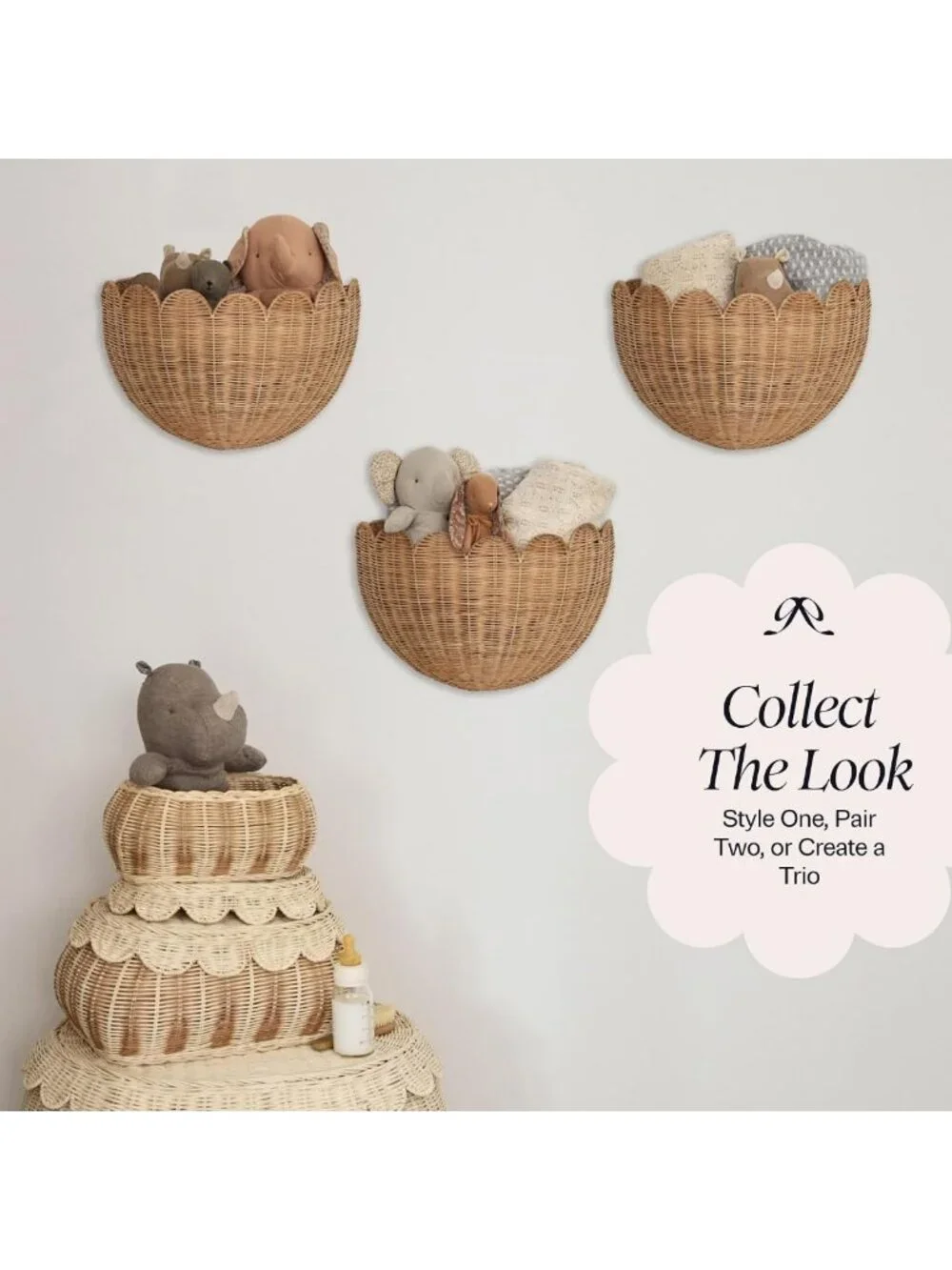 Scalloped Wicker Wall Basket - Decorative Storage Organizer - 16x10x7 Inches
